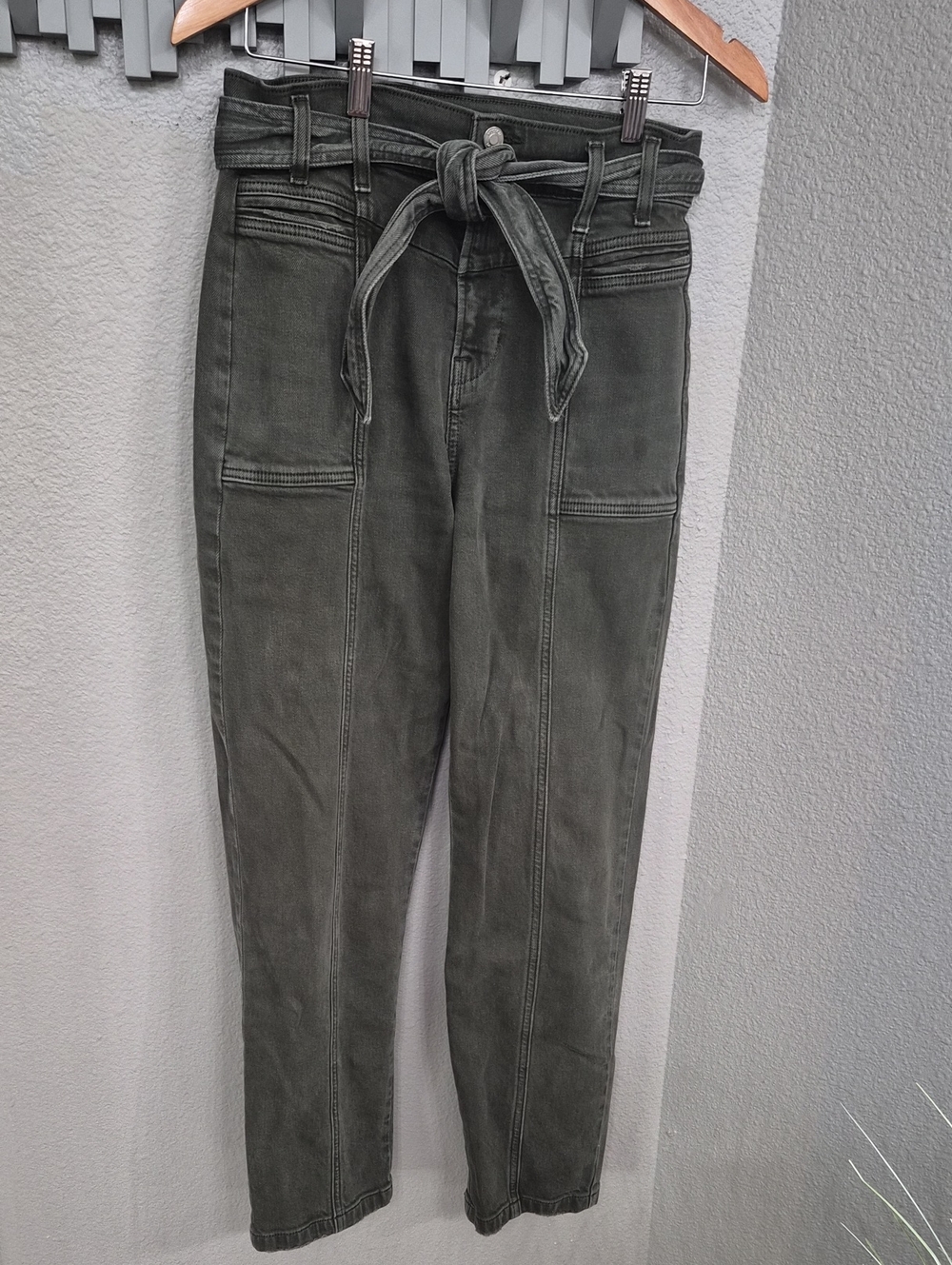Hudson Utility Ankle Jeans 28 Olive Green High Rise Straight Leg Belted